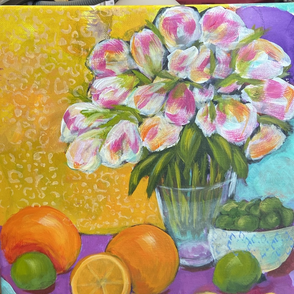 Hand Crafted Tulip Still Life with Bold Hues Vibrant Bloom: Tulip Still Life - Picture 2 of 7
